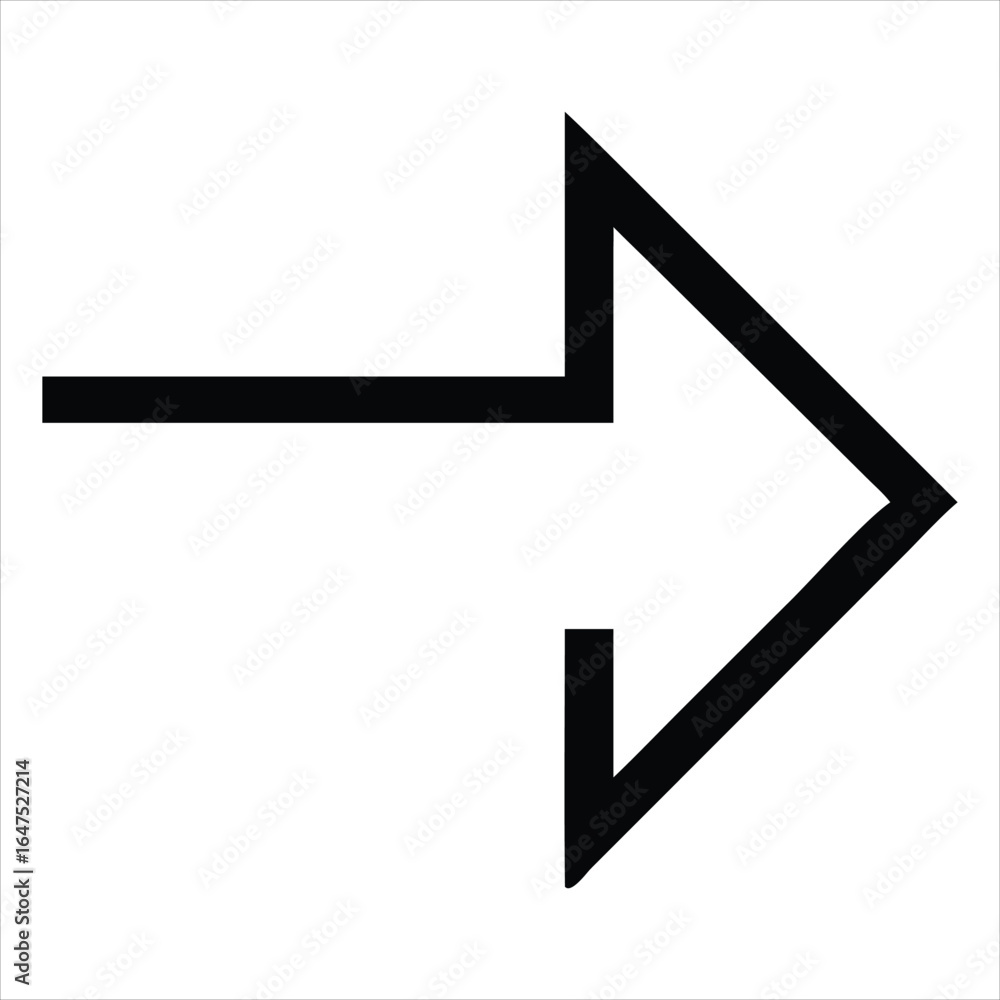 Poster a simple bold black outline arrow pointing to the right isolated on a clean white background symboli