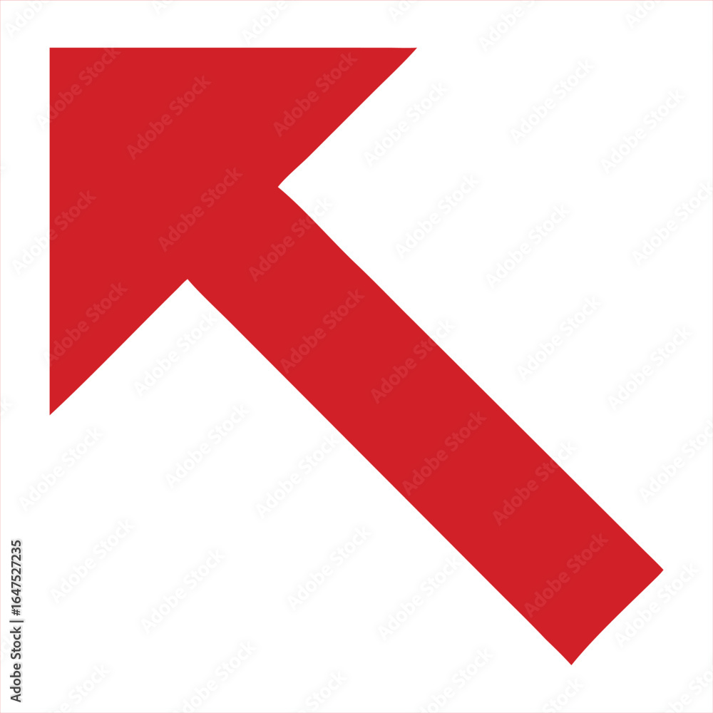 Poster a bold bright red arrow pointing diagonally upwards and to the left isolated on a clean white backgr