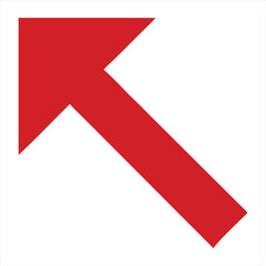 A bold bright red arrow pointing diagonally upwards and to the left isolated on a clean white background symbolizing direction progress and movement forward