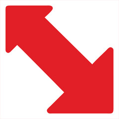 A bold bright red arrow pointing diagonally from the upper left to the lower right corner on a clean white background symbolizing direction and movement