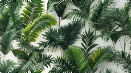 Tropical leaves on a white wall