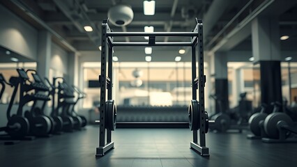 Fototapeta premium Modern fitness space featuring a single weight rack with clean lines, metallic surfaces, and soft overhead lighting.