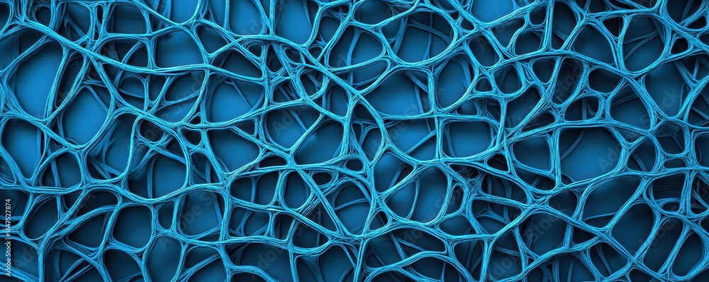 Poster A close-up of an intricate network of blue fibers creating a textured, abstract pattern.