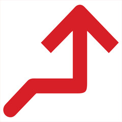 A bold bright red arrow graphic with a sharp upward trajectory symbolizing growth progress and positive movement against a clean white background