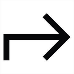 A bold thick black arrow pointing to the right with a sharp angular design against a clean white background symbolizing direction progress and forward movement