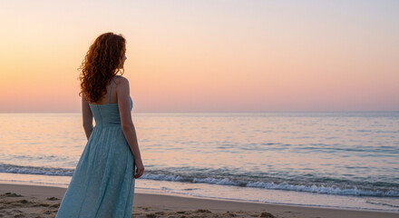 Woman on Beach at Sunrise