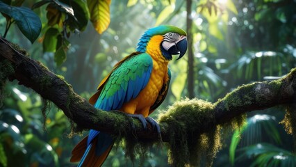 Obraz premium Vibrant parrot in lush jungle (1)