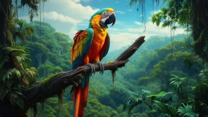 Vibrant parrot in lush jungle