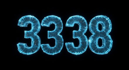 Frosted Blue Numbers 3338 Glowing Effect on Black Background