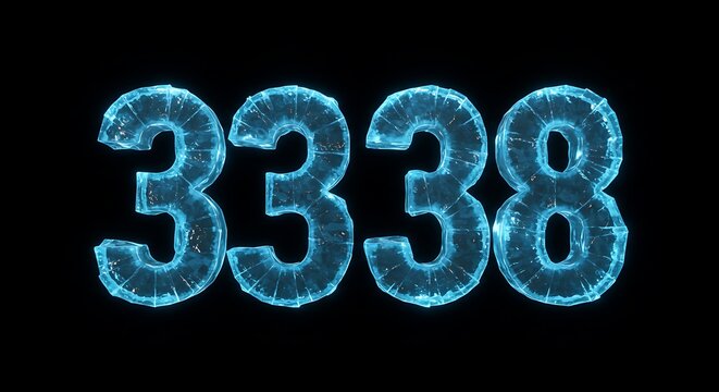 Frosted Blue Numbers 3338 Glowing Effect on Black Background