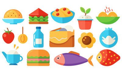 Fototapeta premium Download Food Set. Collection Of Various Meal, Fish And Meat Icons Set Vector Illustration . This Icon Concept Isolated Premium Vector. 