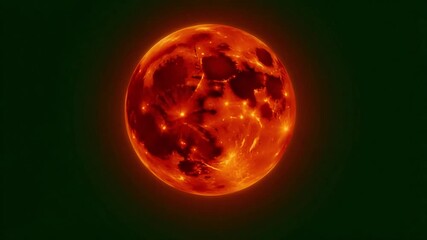 Fiery planet animation showing a hot, molten surface against a dark background for science projects - Powered by Adobe
