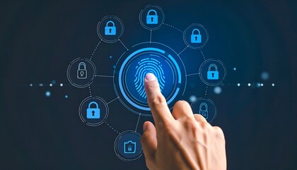 Obraz premium Digital security fingerprint scan on biometric sensor