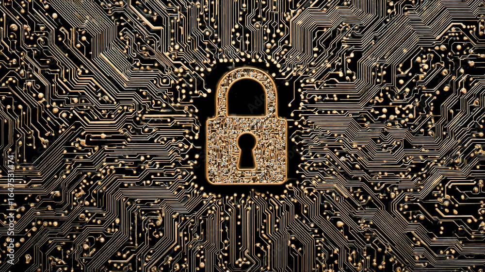 Aufkleber a castle surrounded by a complex network of electronic circuit boards. security or information prote