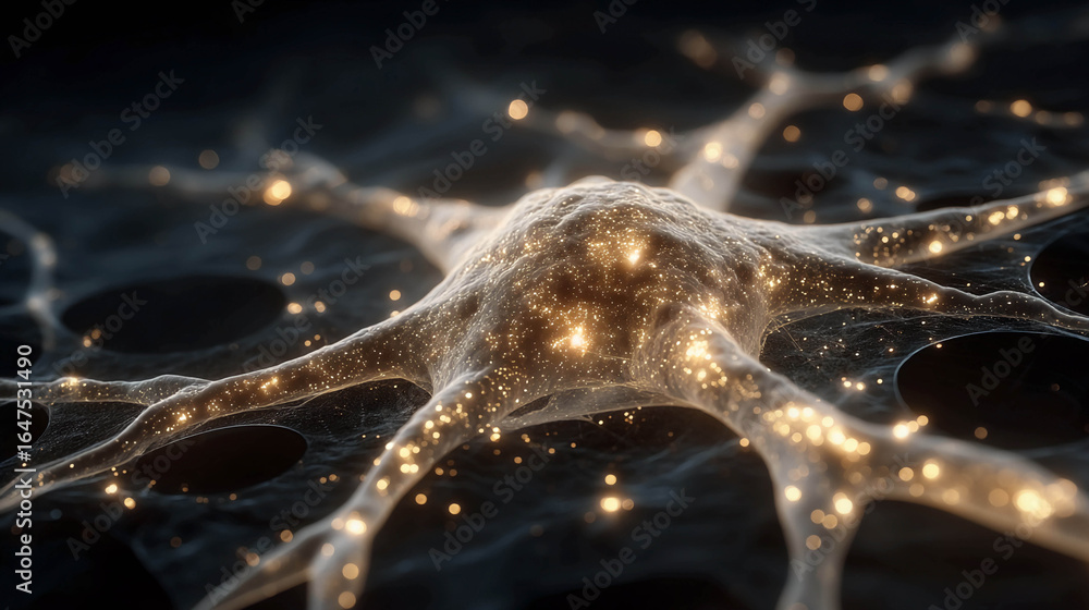 Poster neurons have numerous branching processes called dendrites and axons. they glow brightly. neurons co
