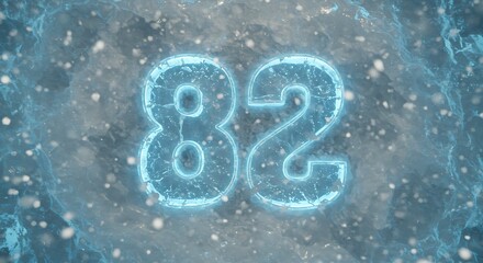 Ice Number Eighty Two in Frozen Ice with Snowflakes and Blue Tones