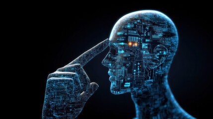 Digital Human Brain Concept with Circuitry and Neon Glow for Technology and Futuristic Illustrations