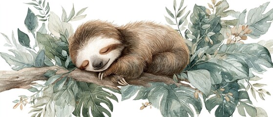 SŁODKI LENIWIEC ŚPIĄCY NA GAŁĘZI