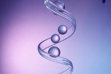 Abstract DNA helix with spheres floating in vibrant, elegant, and modern gradient background for science, biotech, or medical concepts
