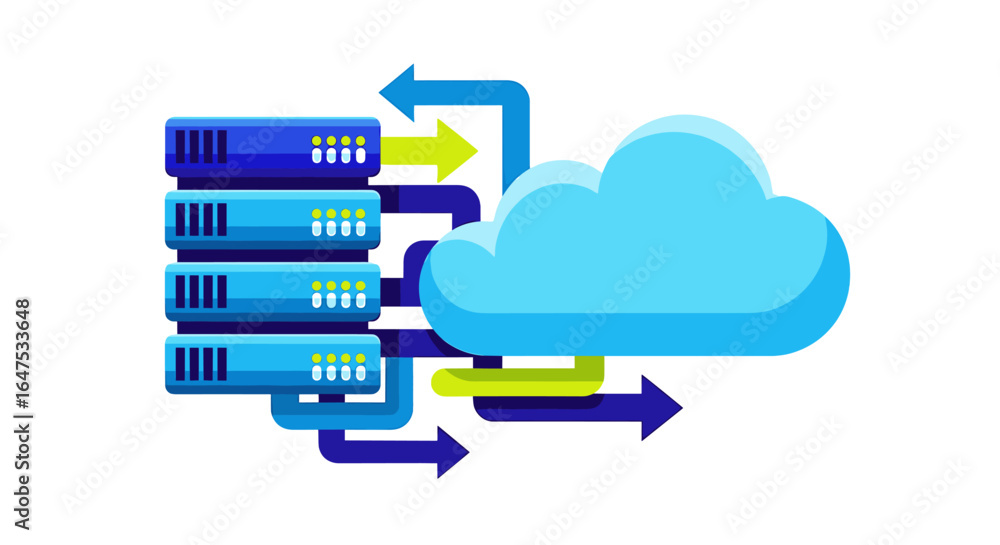 Aufkleber a digital illustration depicting data servers connected to a cloud via arrows, symbolizing cloud com