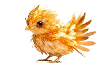 A whimsical orange bird with feathered plumage, showcasing vibrant colors and a playful demeanor.