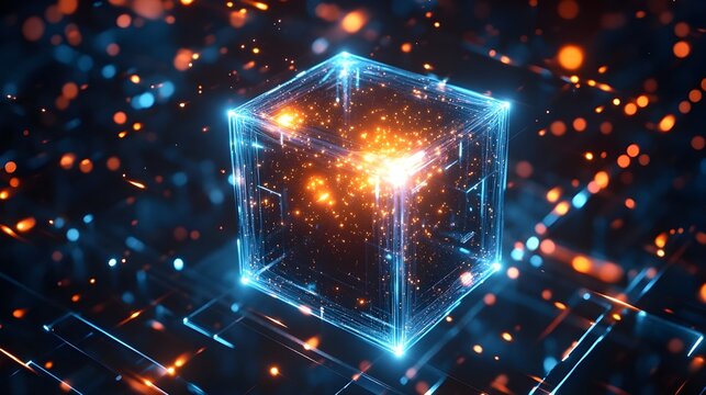 Design a glowing fractal wallpaper with geometric patterns, blending light, technology, and cyberspace elements, symbolizing data, virtual reality, and futuristic concepts in a vibrant industrial-scie - Powered by Adobe