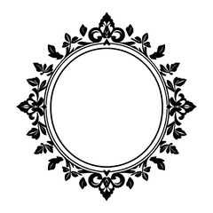 elegant floral circle frame in black and white for invitations and decorative designs
