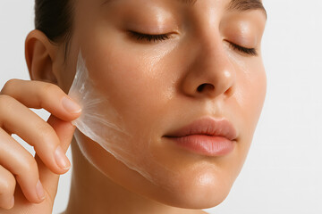  Close-up of a Woman Peeling Off a Transparent Purifying Facial Mask