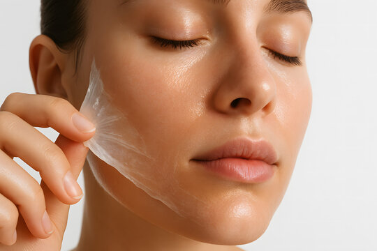  Close-up of a Woman Peeling Off a Transparent Purifying Facial Mask
