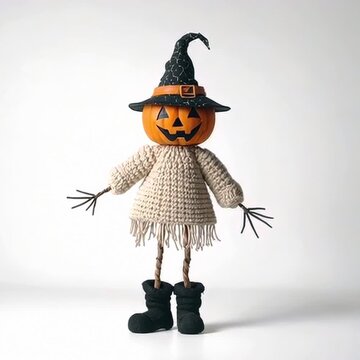 Playful pumpkin-head scarecrow performs a simple dance in a naive kids style; warm fall colors, clean minimal set, friendly and light.
