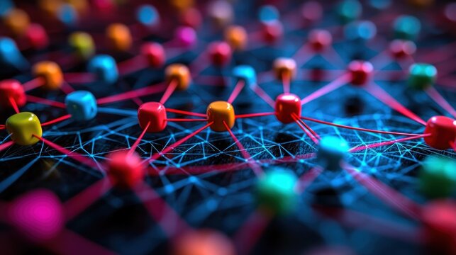 Colorful interconnected cubes, network graphic