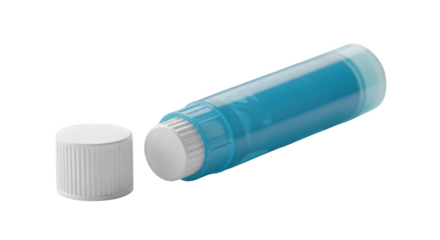 Blue glossy plastic tube with white cap displays smooth, clean surface. Good for beauty product staging, mockups, branding, packaging, cosmetics, skincare.