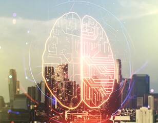 Brain over cityscape overlay