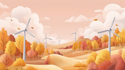 PASTELOWA JESIENNA DOLINA Z WIATRAKAMI
