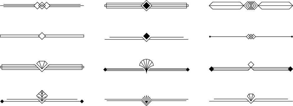 Fototapeta Elegant Art Deco borders with geometric ornaments. Set of vector decorative dividers in retro 1920s. Design elements for vintage invitations, classic menus and luxury labels