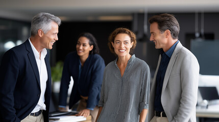 Professional Collaboration in Office Setting with Gentle Lighting
