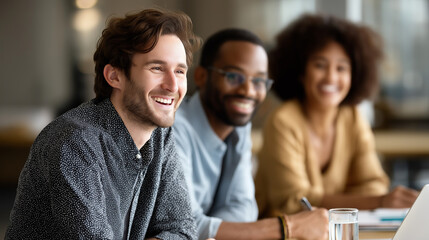 Cheerful Colleagues Engaged in a Productive Meeting