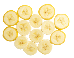 Banana Slices Arranged in Heart Shape Pattern, Top-Down View, Transparent Background