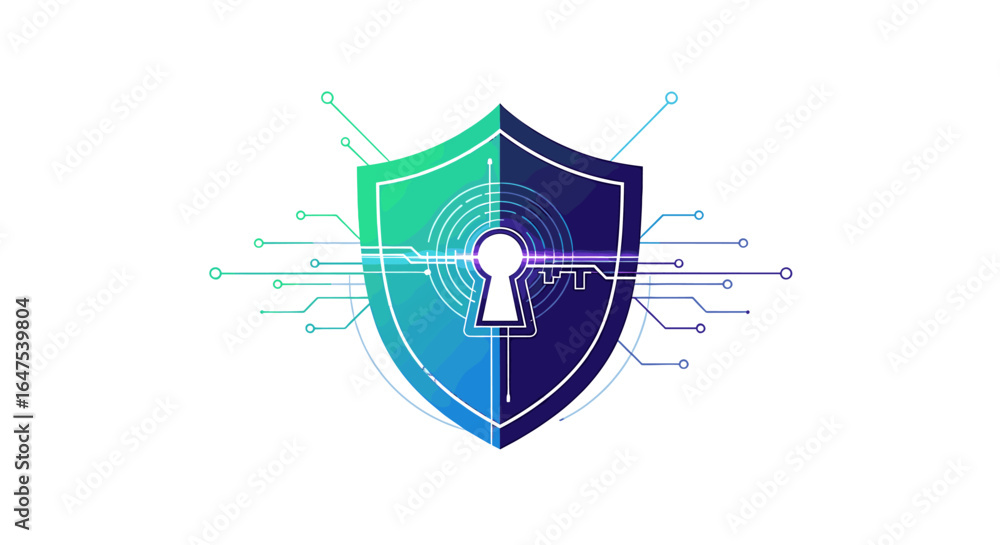 Aufkleber a stylized shield graphic, representing digital security with a keyhole and circuit board design.