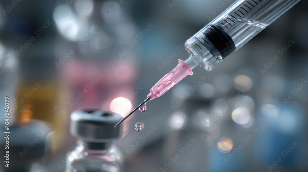 Poster medium shot capturing the priming of a syringe for insitu gene delivery sharp on the syringe barrel 