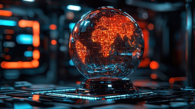 Crystal globe, Earth, futuristic interior - Powered by Adobe