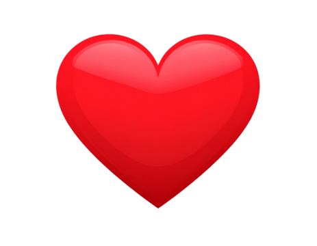  Flat Red Heart Icon with Smooth Curves, Front View, isolated on transparent background