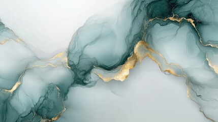 Naklejka premium Abstract teal and gold ink art; fluid design; elegant background; home decor