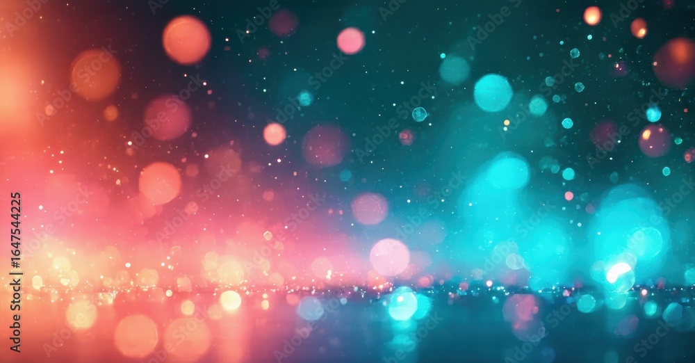Poster abstract background features vibrant bokeh effects. colors blend from coral to teal, creating dreamy