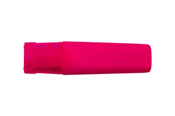 Fluorescent pink highlighter or marker pen isolated on cut out PNG or transparent background. From writing and marking to specialized applications such as art and craft. Stationery in office or school