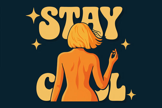 messaggio motivazionale resta tranquillo scritto con una donna bionda svestita in primo piano, motivational message stay cool scritto con una donna bionda svestita in primo piano