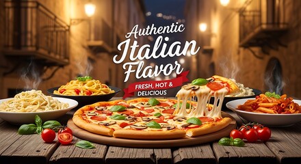 Authentic italian flavor a delicious spread of hot and fresh pizza and pasta dishes served in a cozy restaurant setting
