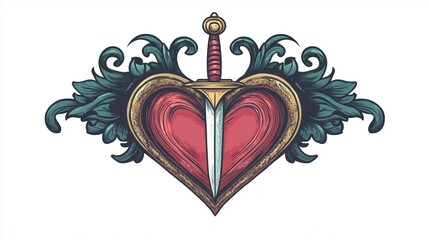 Fototapeta premium Epic heart and sword graphic art fantasy theme digital illustration vibrant colors bold design