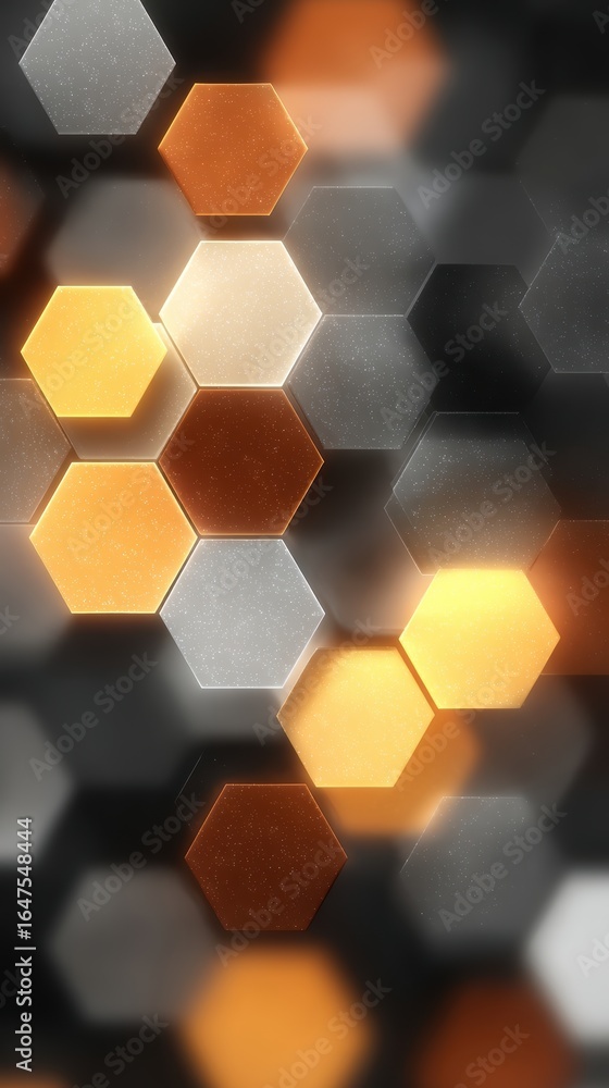 Poster vivid hexagonal mosaic, a colorful geometric pattern on dark background colorful