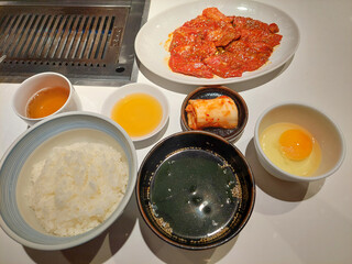 Yakiniku set meal with miso soup